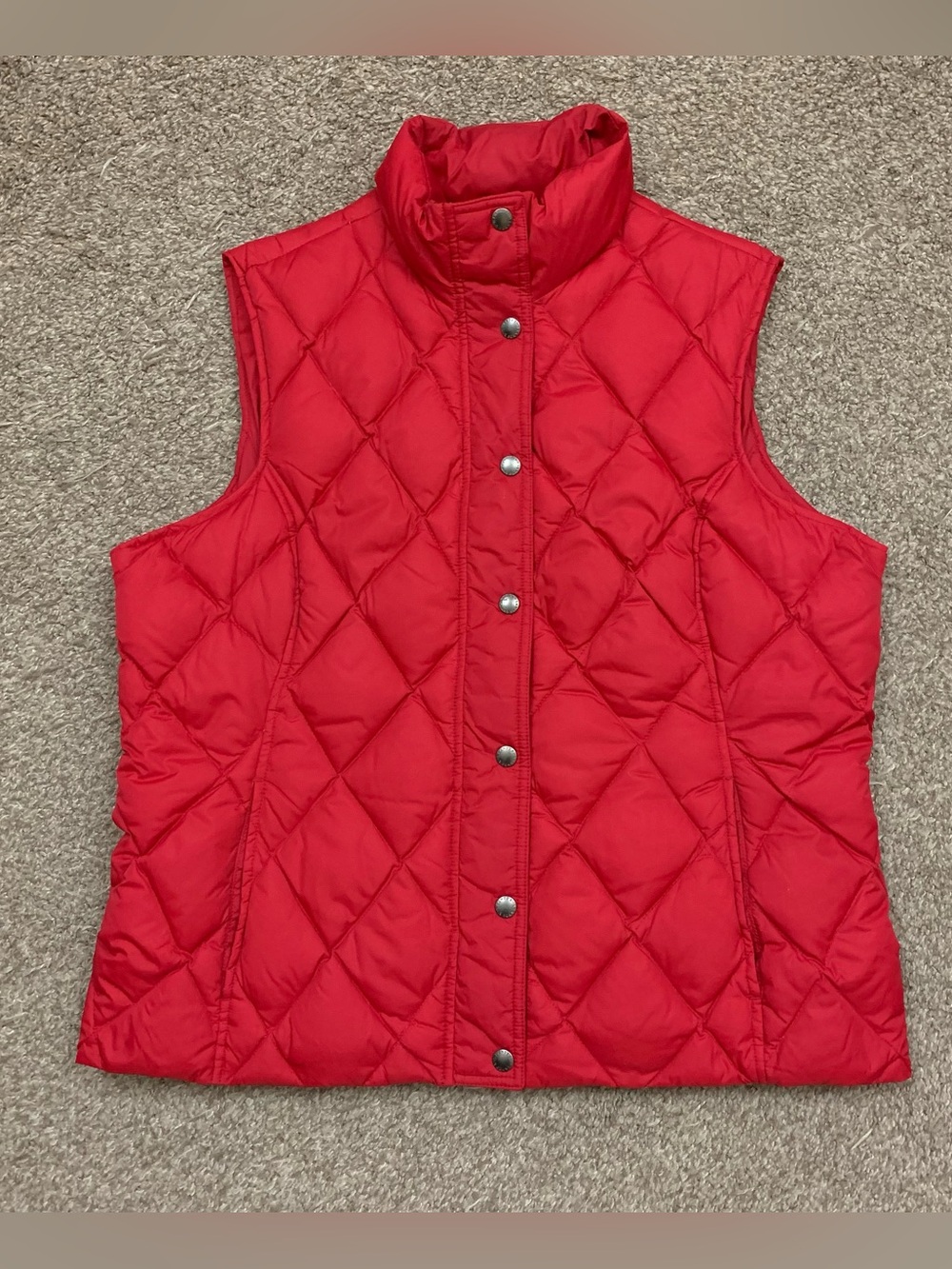 Lands End Vest Womens Large Red Quilted Puffer Down Snap Front Sleeveless Jacket